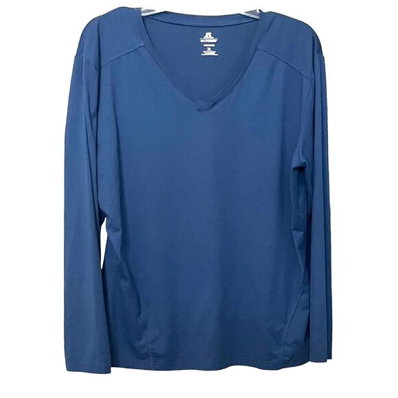 RUSSELL DRI-POWER LONG SLEEVE ACTIVEWEAR T-SHIRT, WOMENS, XL, BLUE, V-NECK - Picture 1 of 10